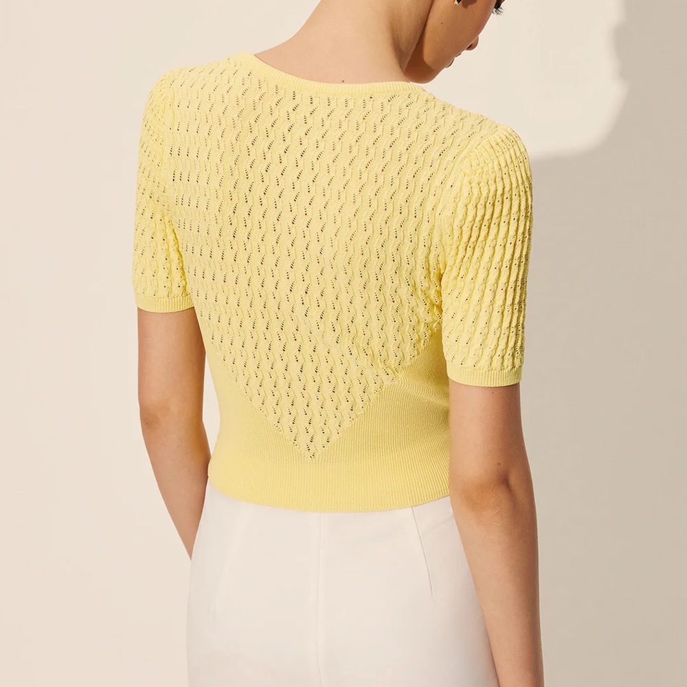 Commense Sunny Yellow Short Sleeve Knit Button-Down Top - Picture 3 of 6